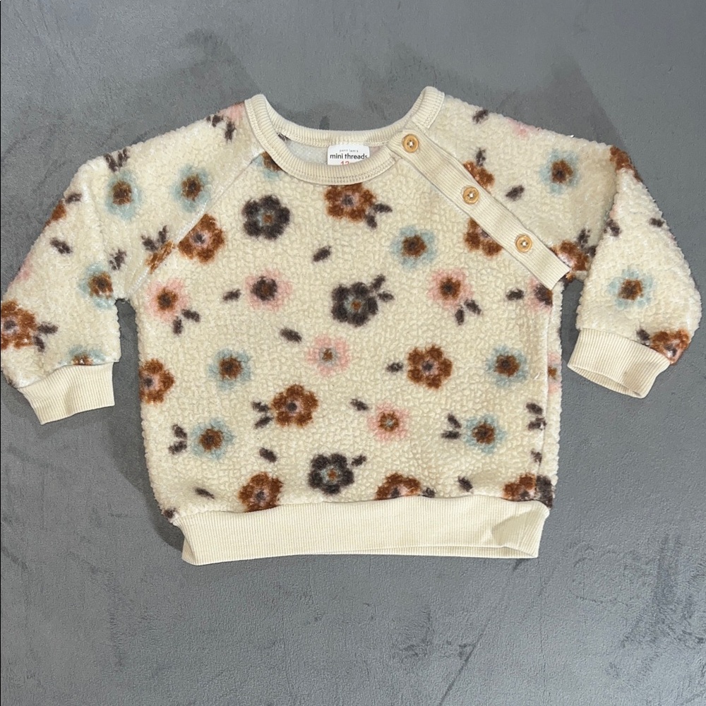 Petit Lem Cream Floral Button-Accent Sweater